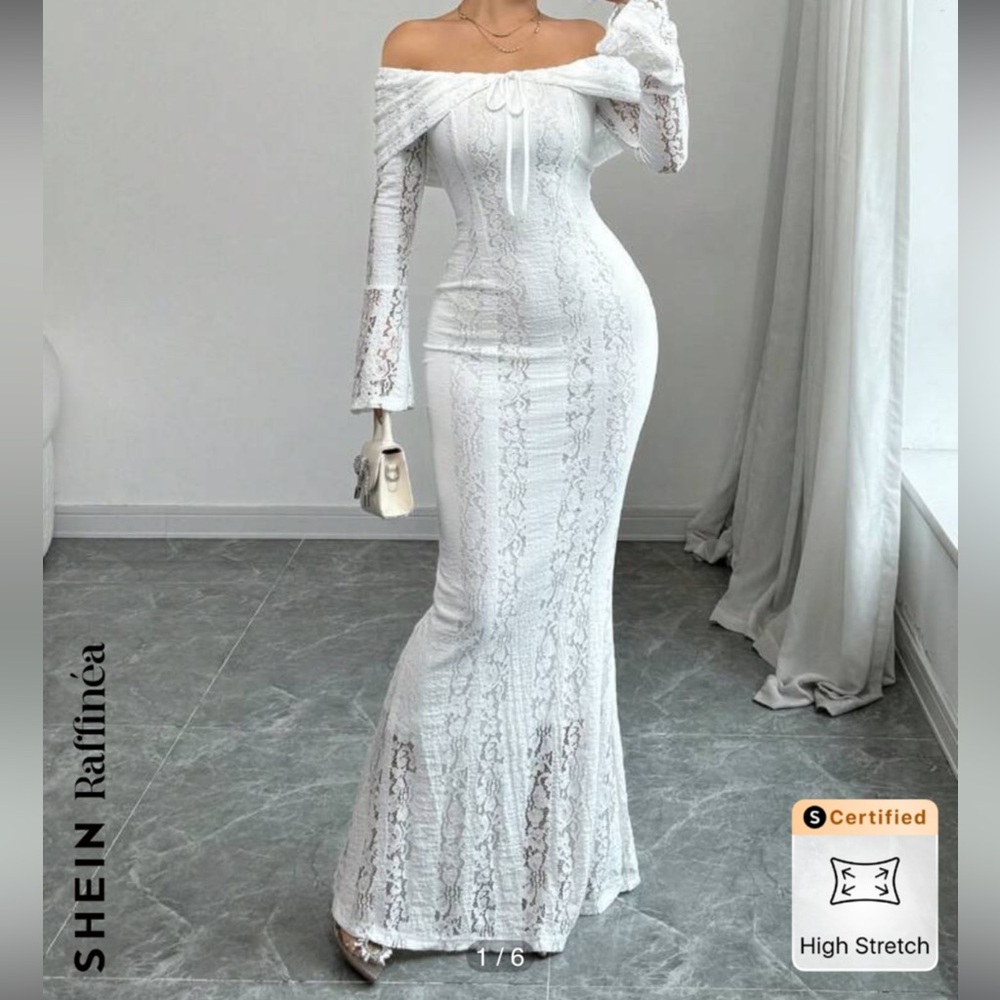 SHEIN White Off-Shoulder Bell Sleeve Bodycon Dress